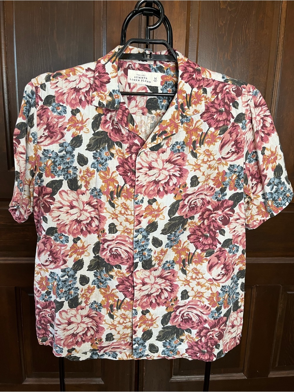 The A&F Summer Linen Blend Shirt Short Sleeve Pink Floral Men's Size M